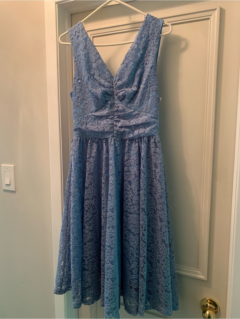 Light Blue Lace V-Neck Midi Dress.  With a bit of sparkle.